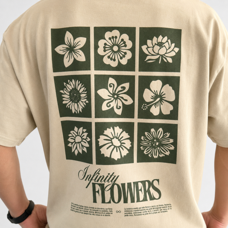 REMERA OVERSIZE BEIGE FLOWERS