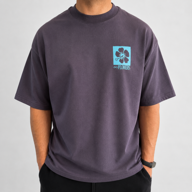 REMERA OVERSIZE GRIS ACERO FLOWERS